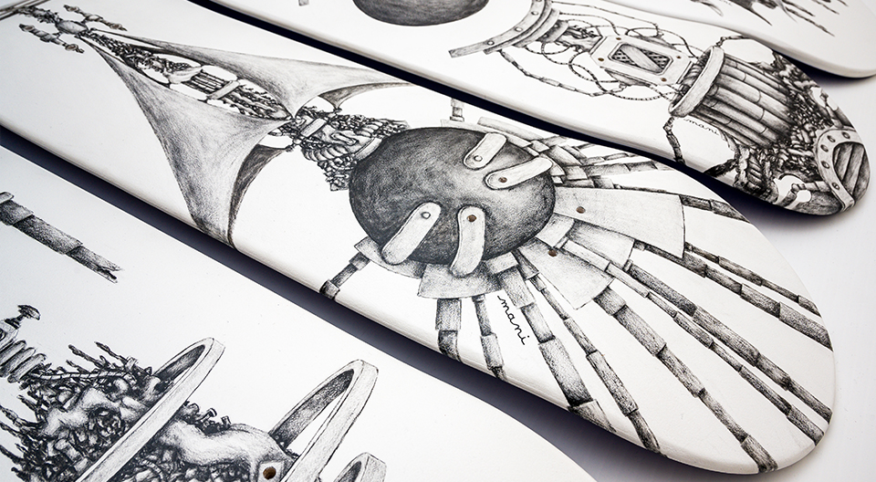 “Transversales” skateboards by Mani x Spraying Board