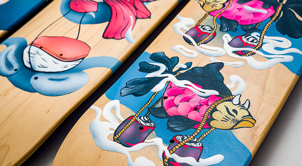“Suketo Rolls” skateboards by Bambi x Spraying Board