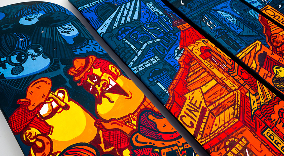 “17h32, 17h48, 17h53, 17h57” skateboards by Bouda