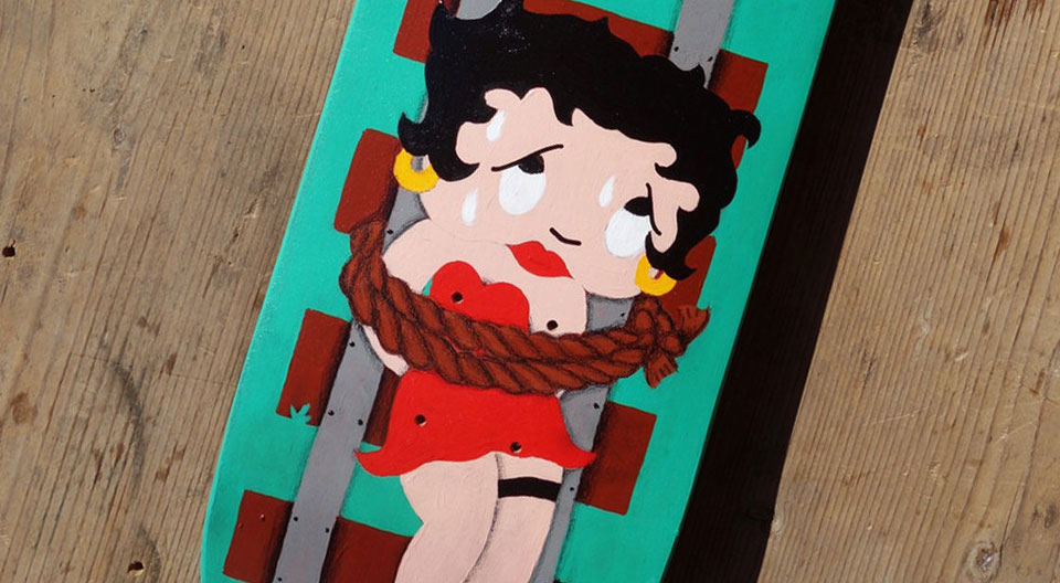 “Panic on the railroad” skateboard by Kid Nowe