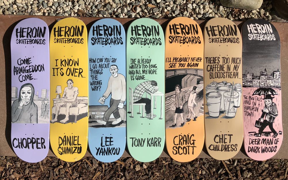 Wordsmith series par Fos pour Heroin Skateboards, 2018