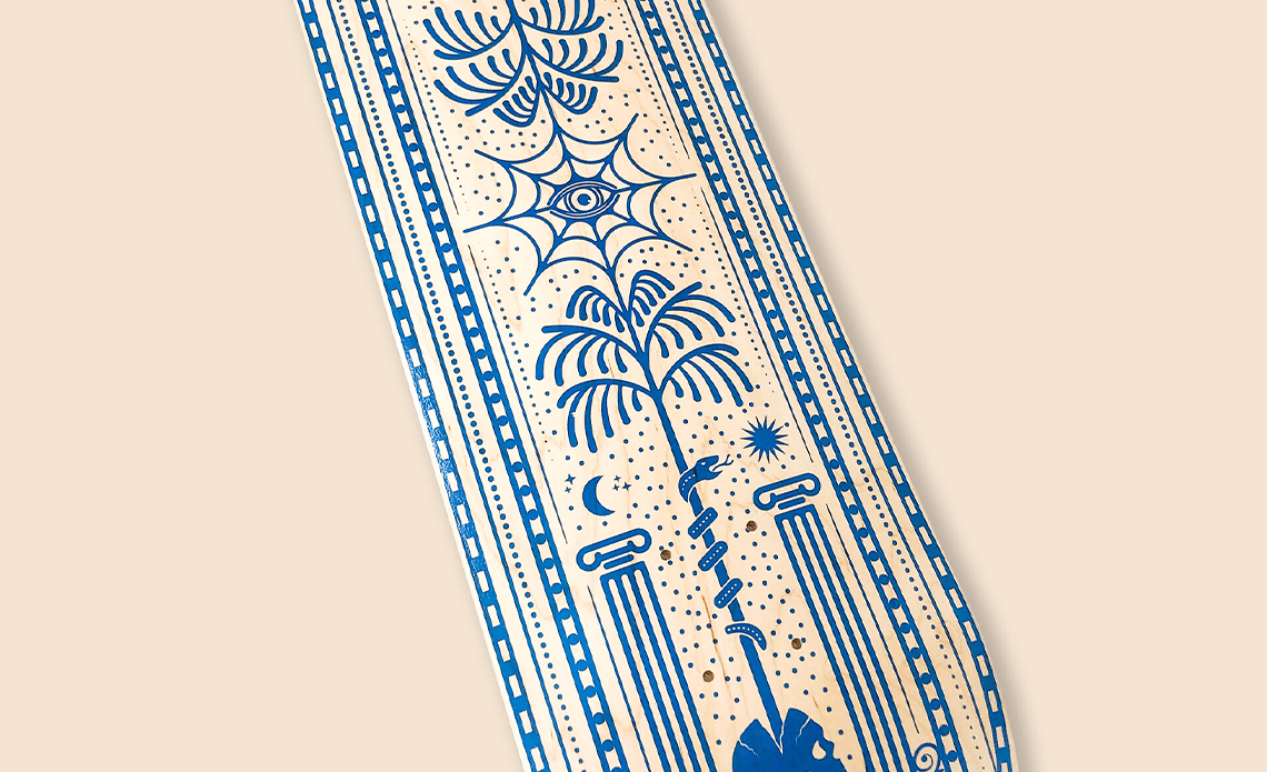 Skull & Snake skateboard by Adam Nienow